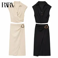 RARA2025, novedad de verano, moda informal, Top plisado sin mangas con cuello en V y vestido Midi con hebilla, traje de mujer
