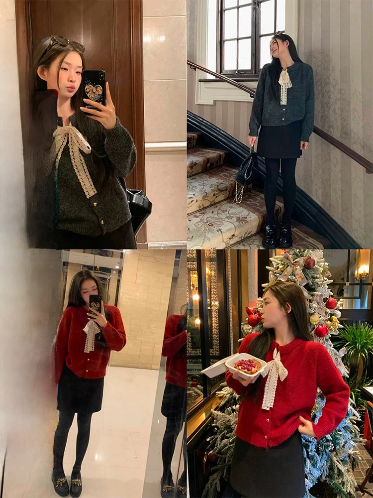 

Soft Cozy Lace Knot Bow Knitted Sweater Women's Faion Commute Sle Long Sve Regular Length Pure Color Winter