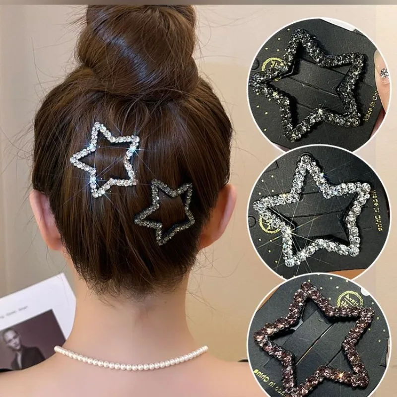 New Fashion Sparkling Five-pointed Star Hairpin Headdress Korean Trendy Shiny Zircon Pentagram Hair Clip Female Hair Accessories