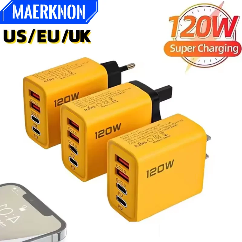 

120 Вт, многопортовое USB-зарядное устройство для быстрой зарядки, зарядное устройство для мобильного телефона типа C, портативная вилка Power Bank для iphone 14 pro max Xiaomi Oneplus