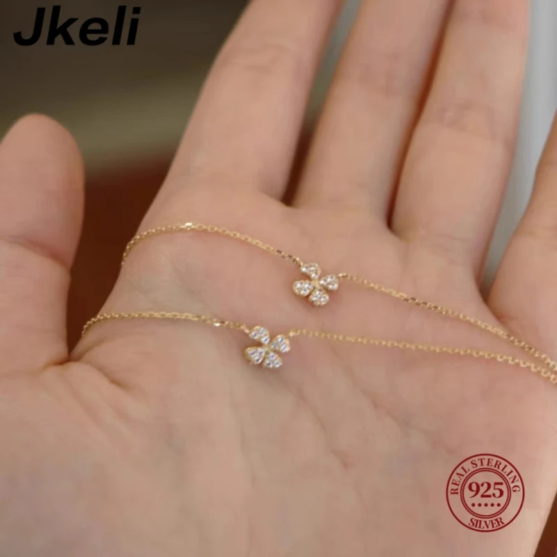 Jkeli Real 925 Sterling Silver Fashion Sweet Zircon Flower Pendant Necklace For Women Wedding Party Fine S925 Jewelry