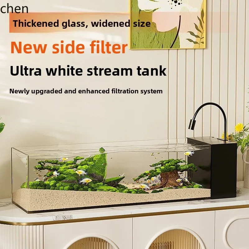 CZ Ultra-clear Glass Fish Tank   Ecological Landscaping Filter Oxygen Generator Integrated Side Filter Stream Tank