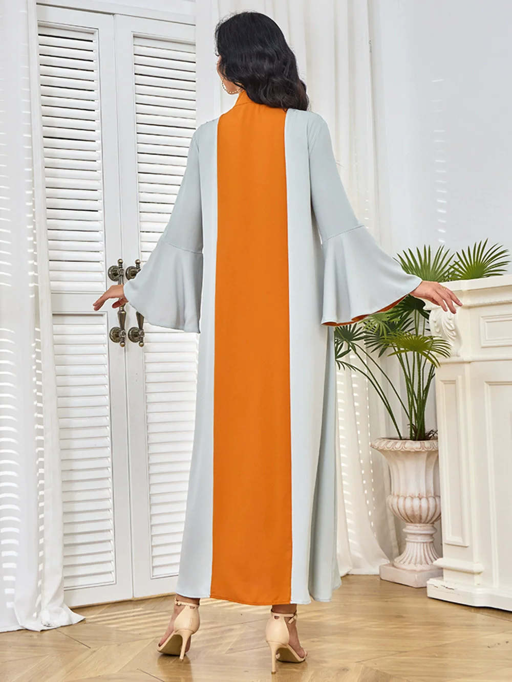 

Middle Eastern long robe women's long skirt Dubai women's fashion contrasting nail bead evening dress Muslim fashion dress