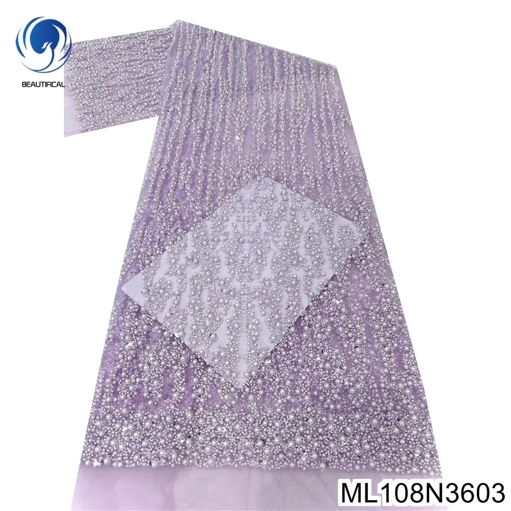 Light Luxury Temperament Charming Party Dress ，Sequins Sewing Material，2024 French Heavy Beaded Lace Fabric， ML108N36