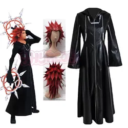 Mens Kingdom Game Roleplaying Hearts Organization XIII Game Cosplay Costume Black Cloak Zipper Jacket Long Hoodie Coat Wig
