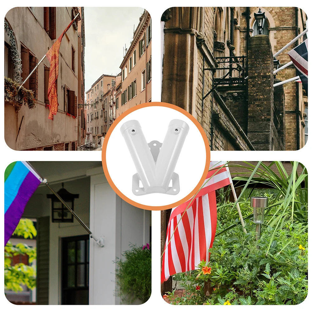 

2Sets Flagpole Base V Shape Wall Mount Holder Metal Double Holes Durable Flagpole Stand Aluminum Alloy Outdoor Porch Garden