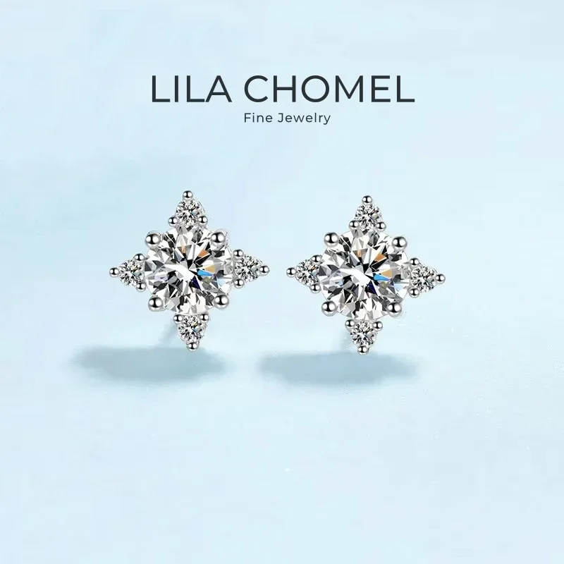 

Girl Birthday Gift 18K White Gold Earplug Stud Earrings Women Wedding 1/0.5CT Moissanite Diamond Daughter Adult's Day Jewelry