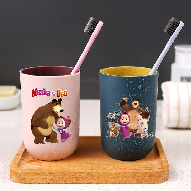 Mashas and The Bear Mouthwash Cup Cute Cartoon Letter Toothbrush Cups Home Family Thickened Shatterproof Bathroom Tumbler Gift