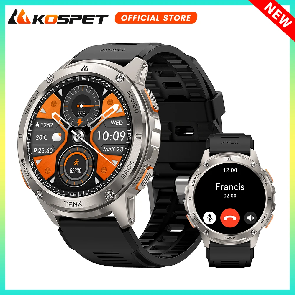 KOSPET-reloj inteligente T3 Original para hombre y mujer, accesorio de pulsera deportivo con Pantalla AMOLED, voz IA, AOD, Bluetooth y diseño militar