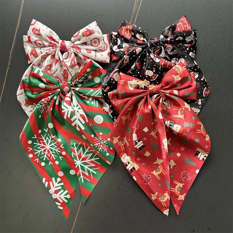 2024 Christmas Bow Hair Clips Women Half Tie Princess Head Spring Clip Elegant Girl Fabric Printed Hairpin Hair Accessories