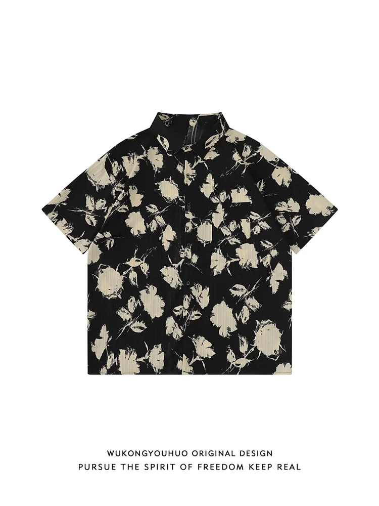 

Vintage Floral Print ort Sve Loose Fit irt ex Youth Summer Faion Casual irt for Couples Chinese Brand GuanXing...