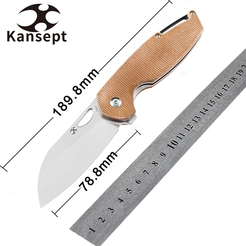 

Kansept Sheepfoot Model 6 T1022A5 Folding Knives Stonewashed 154CM with Brown Micarta for Tactical Camping Hunting EDC Carry