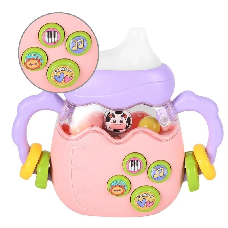 لعبة خشخيشة موسيقية لزجاجة الأطفال مع لعبة تعليمية لأجراس اليد الكهربائية ذات الموسيقى الخفيفة