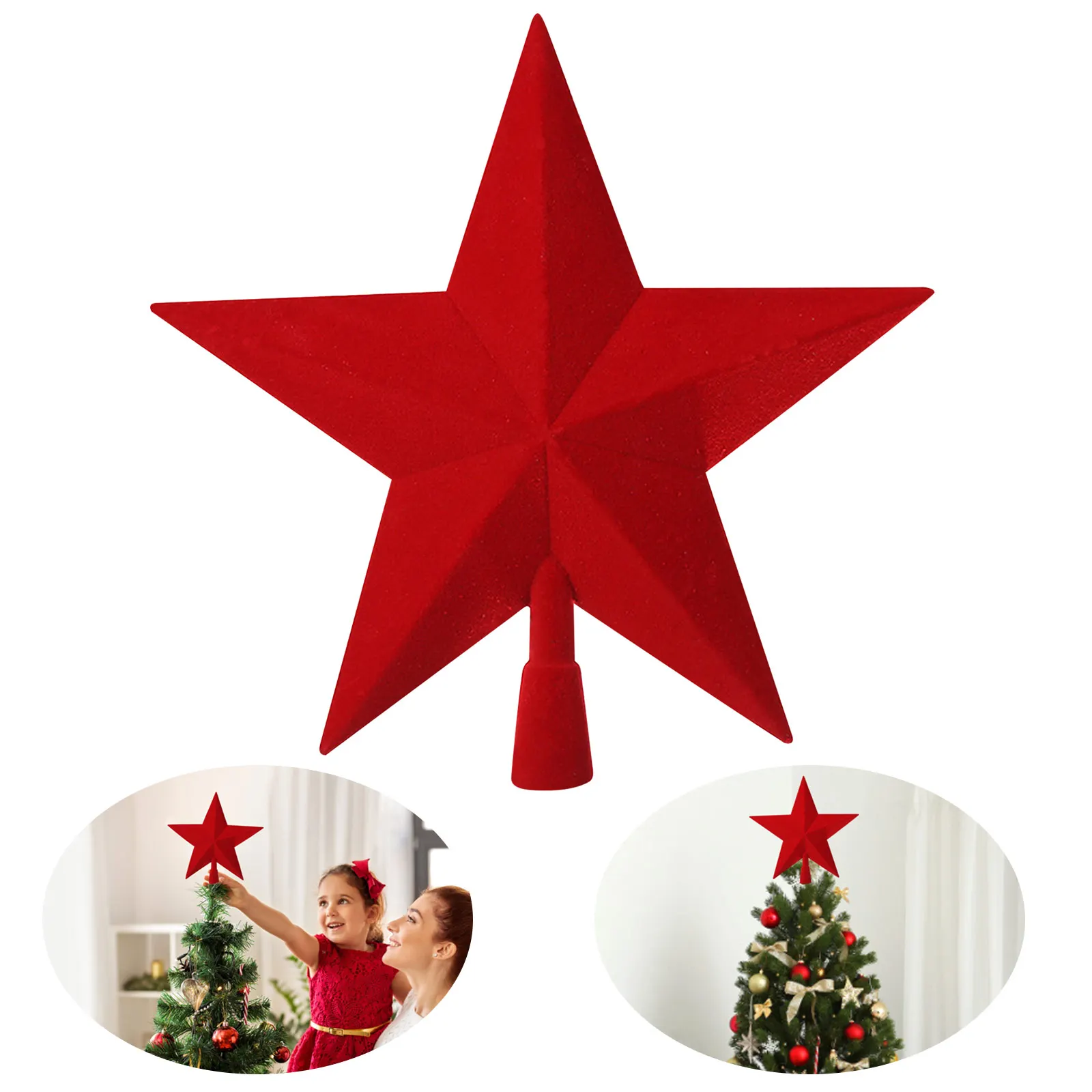 9 Inch Christmas Tree Topper Star Decorations Flannel Star Treetop Ornament for Christmas Tree Xmas Party Home Decoration