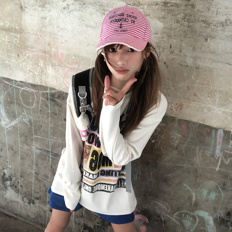 Karrram اليابانية Y2k إلكتروني تي شيرت مطبوع 2000s جماليات الجرافيك كم طويل التي شيرت خمر Harajuku الشارع الشهير الأمريكية الرجعية #4