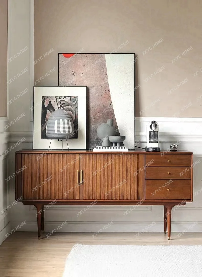 

Буфет из цельного дерева, настенное хранилище для гостиной, современный минималистичный ретро-комод для хранения чая, комод