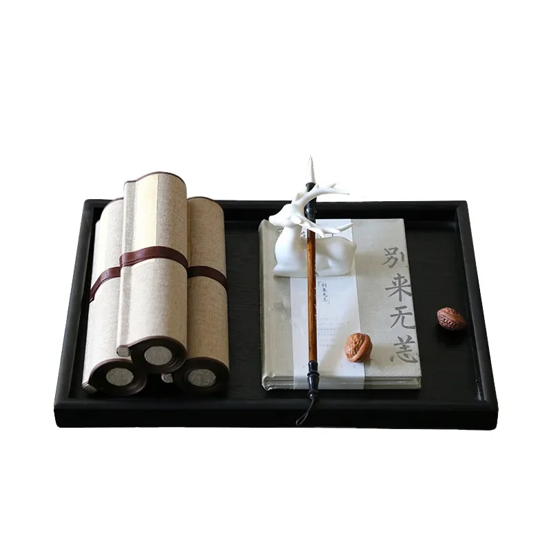 Chinese Style Zen Tray with Scroll Book Ornament Creative Home Decor for Study Office Desktop Display Model Room Aesthetic