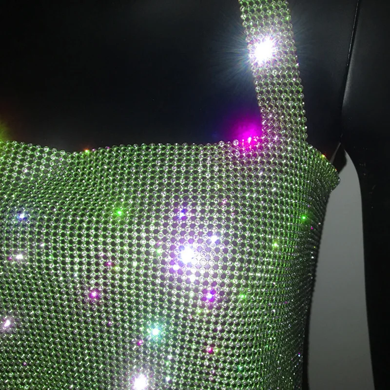 FestivalQueen Sparkling Rhinestone Cowl Neck Cami Top Sexy Open Back Crop Top For Party & Club Women's Clothing