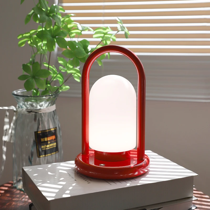 Retro Portable Rechargeable Desk Lamp, Bedroom Night Light, Red Wireless Touch Dimming, Outdoor Camping Portable Light