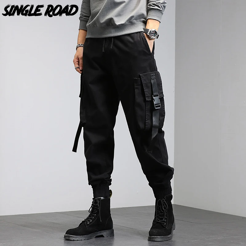 Męskie spodnie Cargo męskie 2023 luźne Hip Hop wstążka moda Techwear Joggers męskie spodnie Streetwear Casual spodnie męskie