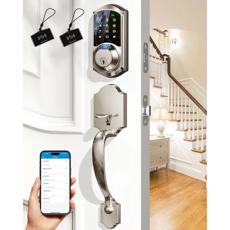 

Fingerprint Smart Locks for Front Door with Handle Set, App Control, Keyless Entry Keypad Deadbolt, Digital Electronic