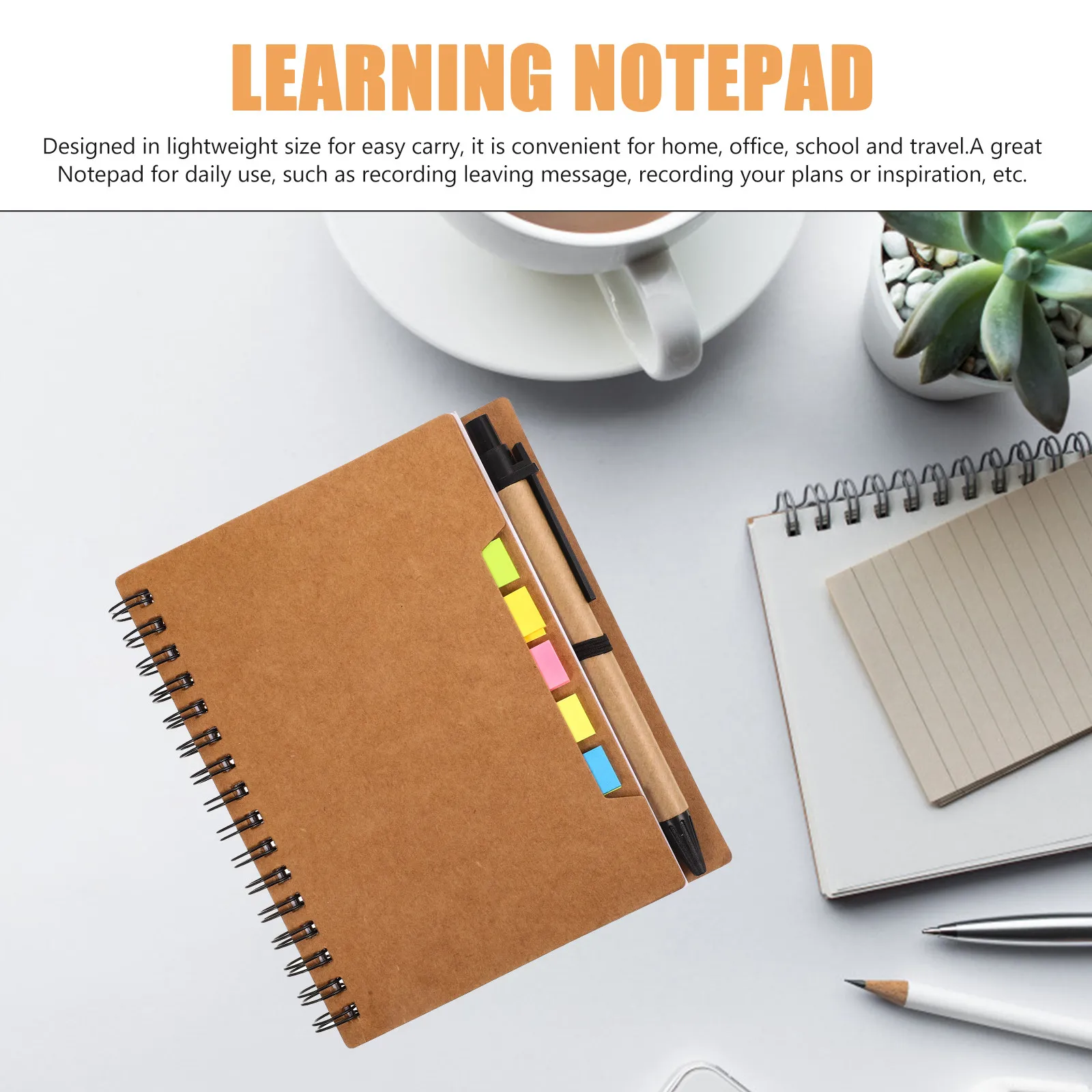 

2pcs Simple Style Sticky Notepad Portable Coil Notebook For Office School Daily Planning Writing Smooth Paper Schedule Planner