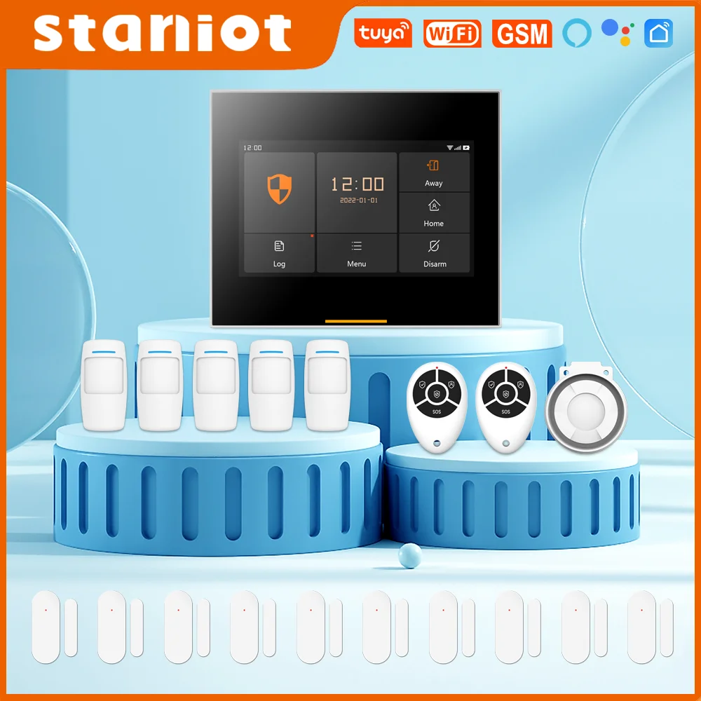 

Домашняя охранная сигнализация Staniot, беспроводная, Wi-Fi, GSM, Tuya, наборы смарт-сенсоров, поддержка приложения, дистанционное управление, работает с Alexa