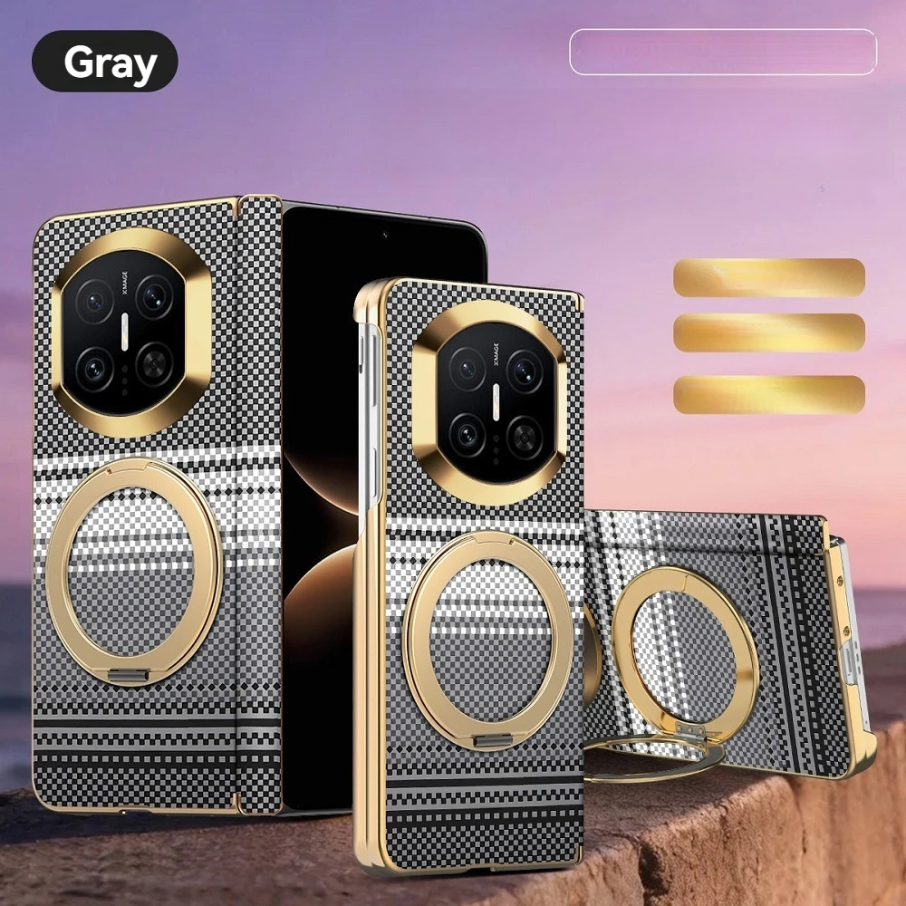 

Retro Colorful PU Leather Folding Phone Cover for Samsung Galaxy Z Fold7 6 5 with Metal Rotating Bracket