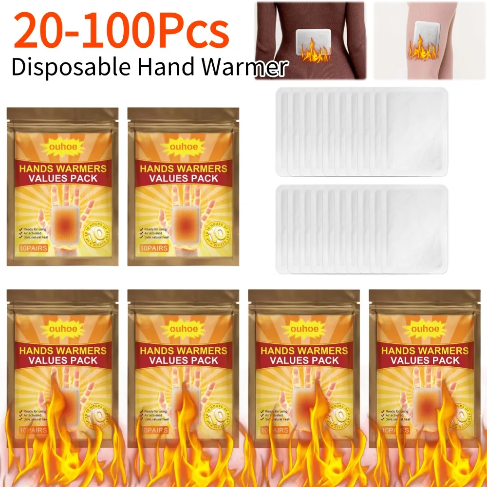 20-100Pcs Disposable Hand Warmer Self-Adhesive Hand Heating Pad Long Lasting Winter Warm Paste Stick for Men Women