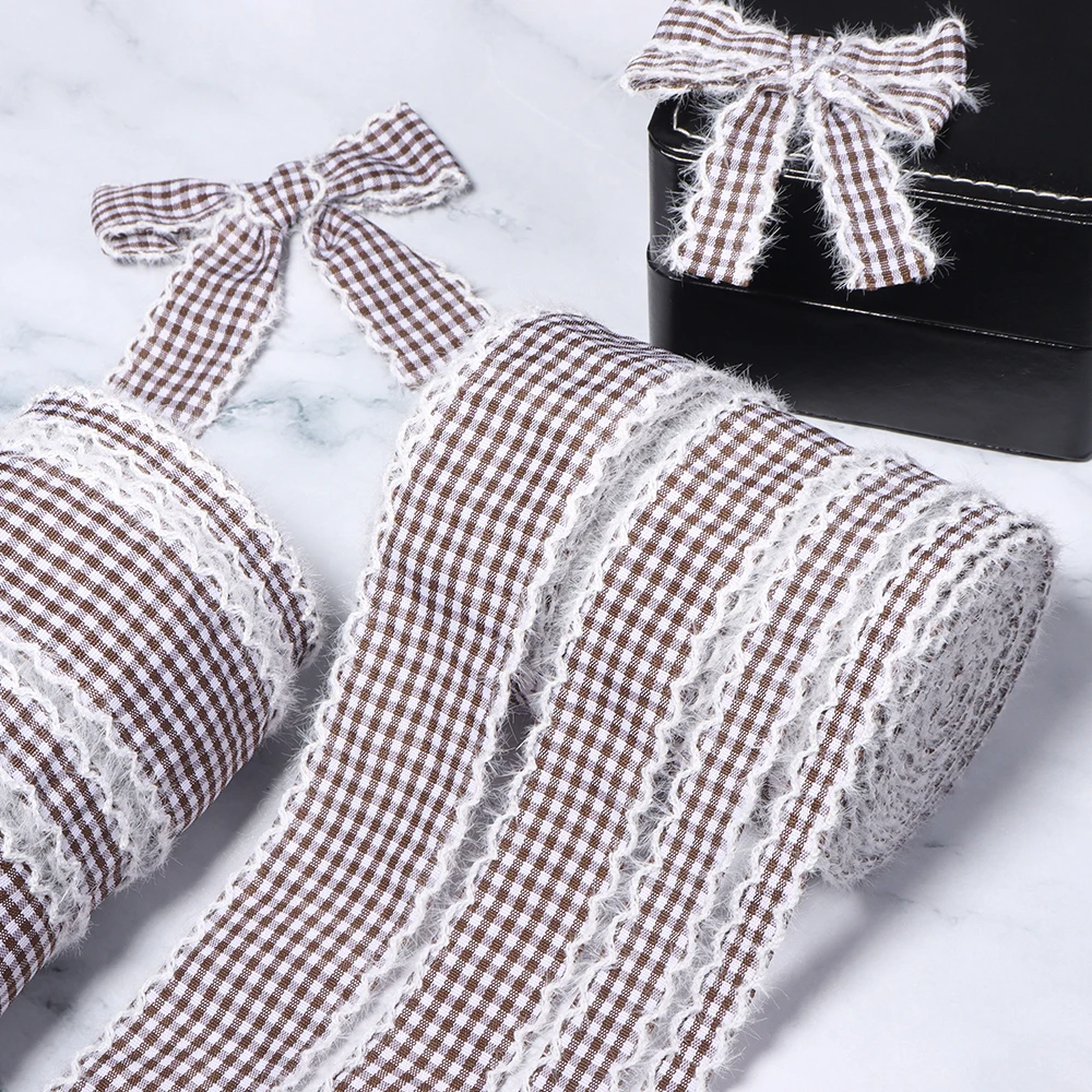 5 Yards kariertes, gewelltes Samtband mit geschwungener Kante, handgemachte Schleife, Geschenkverpackung, DIY-Schleife, Haaraccessoires, Kleidung, Hüte, Blumendekoration – Detail 4