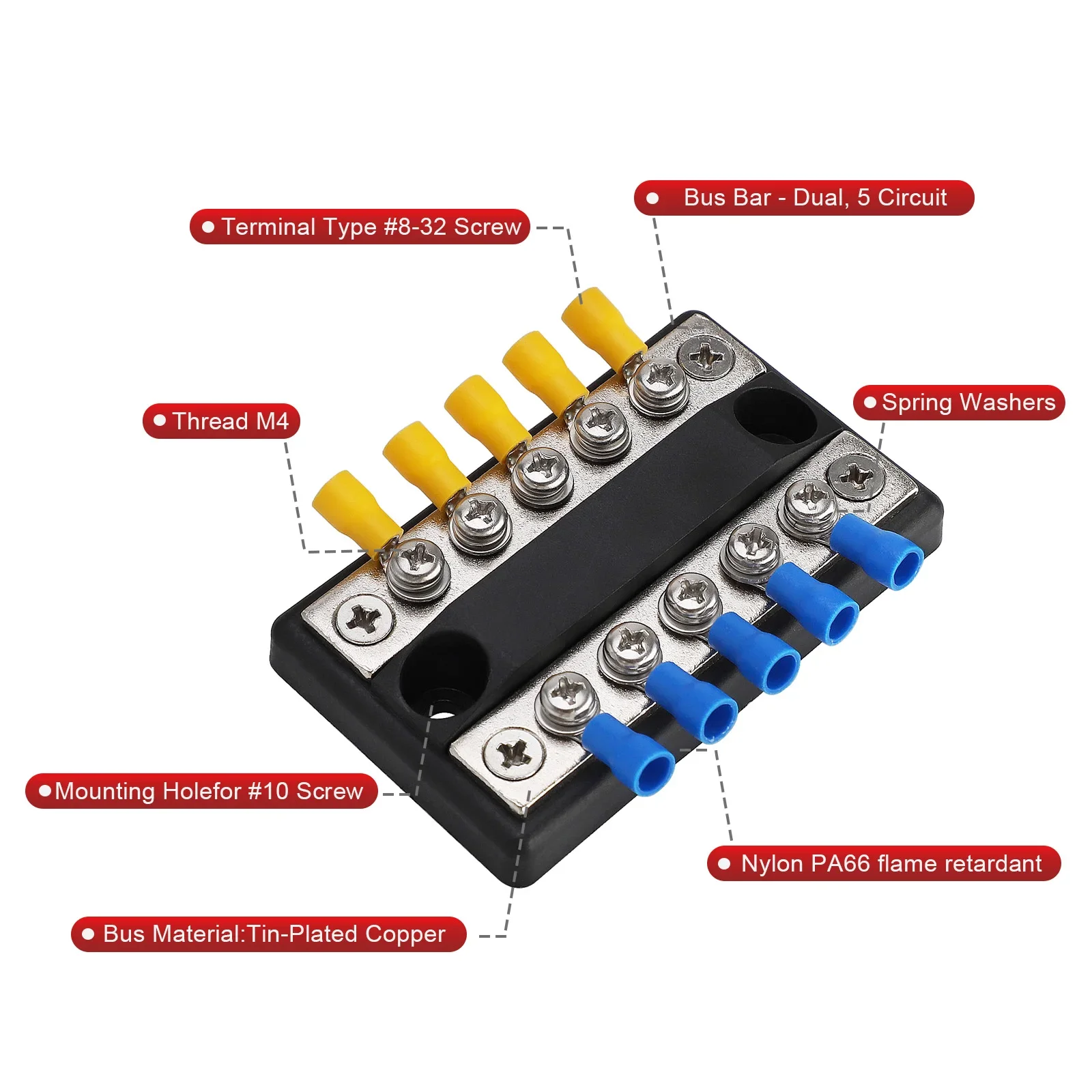 

10 Way New Power Distribution Block 12V-48V DC 100A High Current Bus Bar Terminal Block for RV Car Boat Yacht Electrical Systems