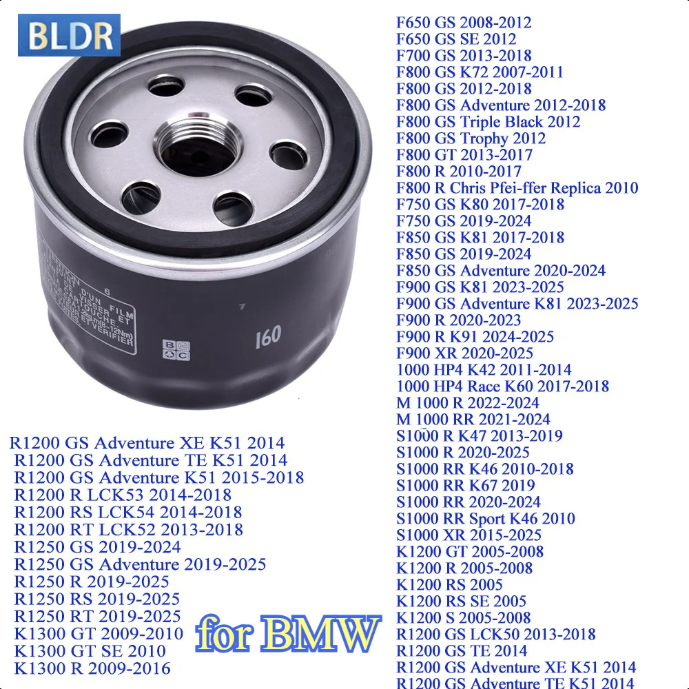 Oil Filter 160 for BMW F700 F800 GS F800 GT F750 F850 GS 2017-24 M1000RR 2021-24 S1000 R R1250 GS/R/RS/RT 2019-2025 K1200 K1300