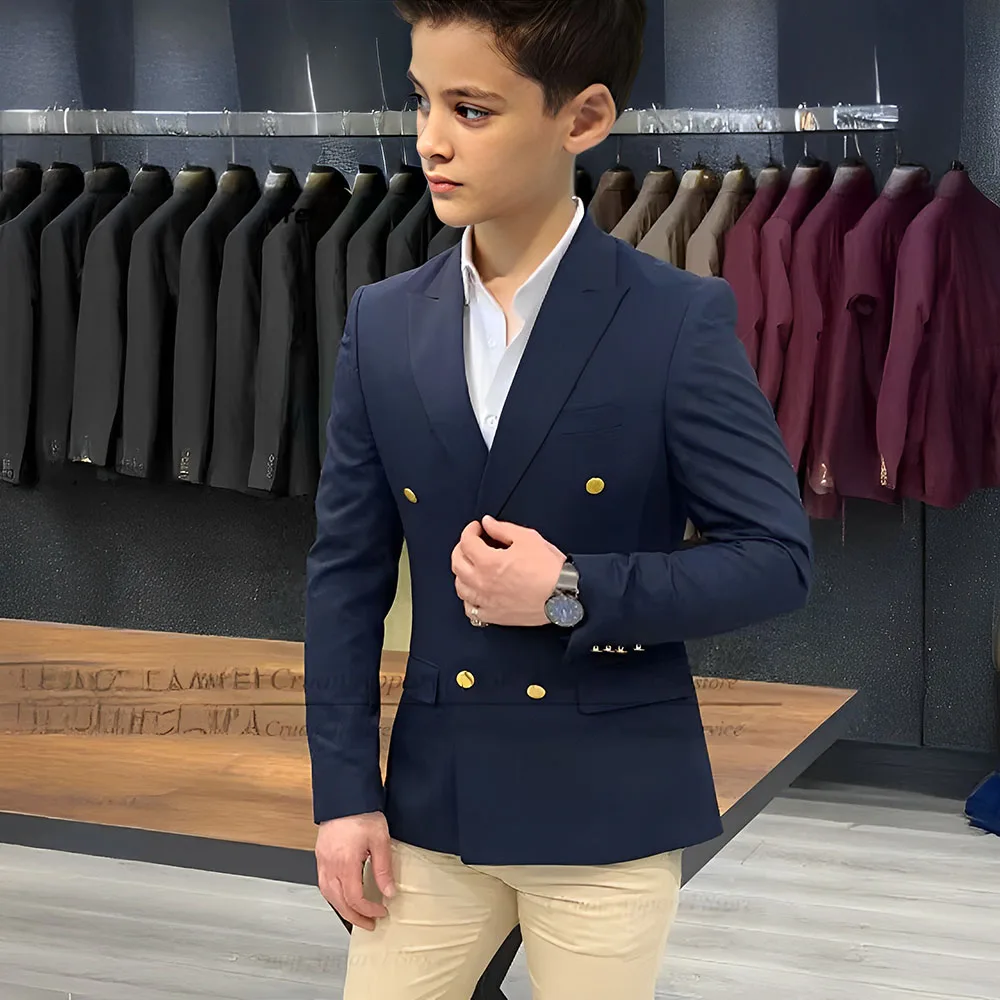 Double Breasted Boy Suits for Wedding 2 Pieces Set Suit Child Jacket with Pants Casual Slim Fit Kids Suit Tuxedo for 2-16 Years