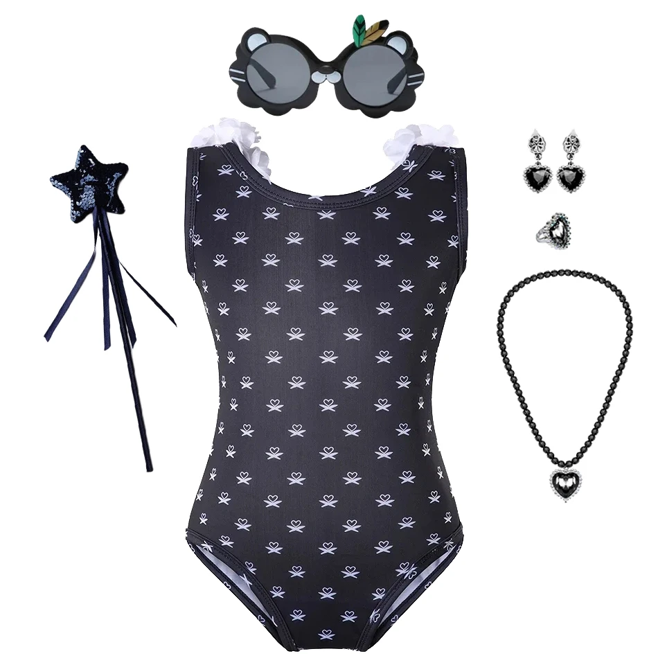 

2024 Girl Swimsuit Children's Wednesday Black Family Kids New Swimwear Sets Bathing Children Suit