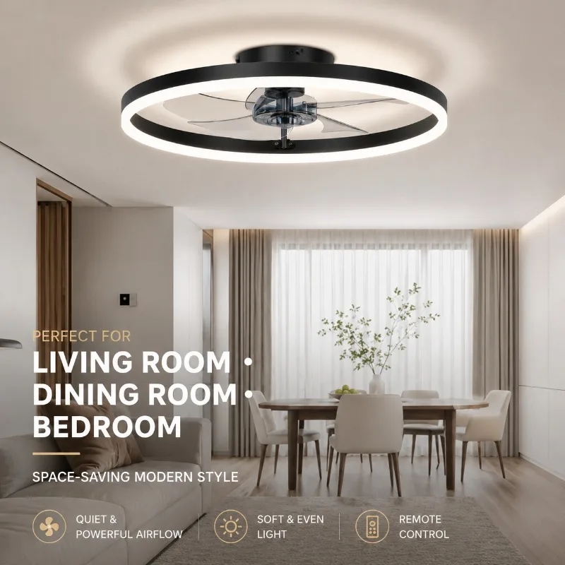 Ceiling Fan Light Modern LED Chandelier Invisible Blade Remote APP Control Quiet Motor Bedroom Living Room Home Lighting Fixture