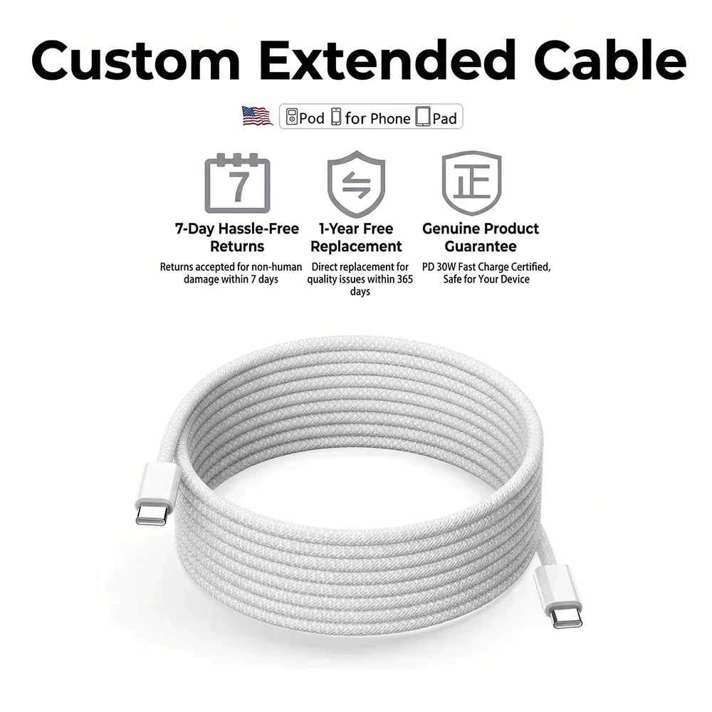 HANNUO 20W PD USB-C to USB C Fast Charger Cable For Apple iPhone 17 Pro Max 16 15 Type C Quick Charging Braided Power Wire Data