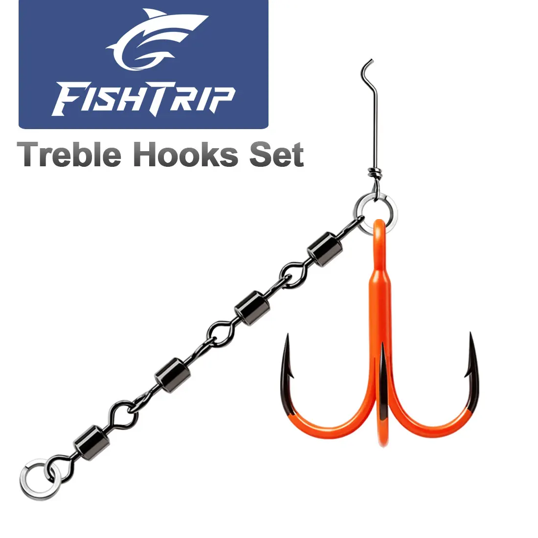 FishTrip Anzuelos triples naranjas con esmerillones giratorios