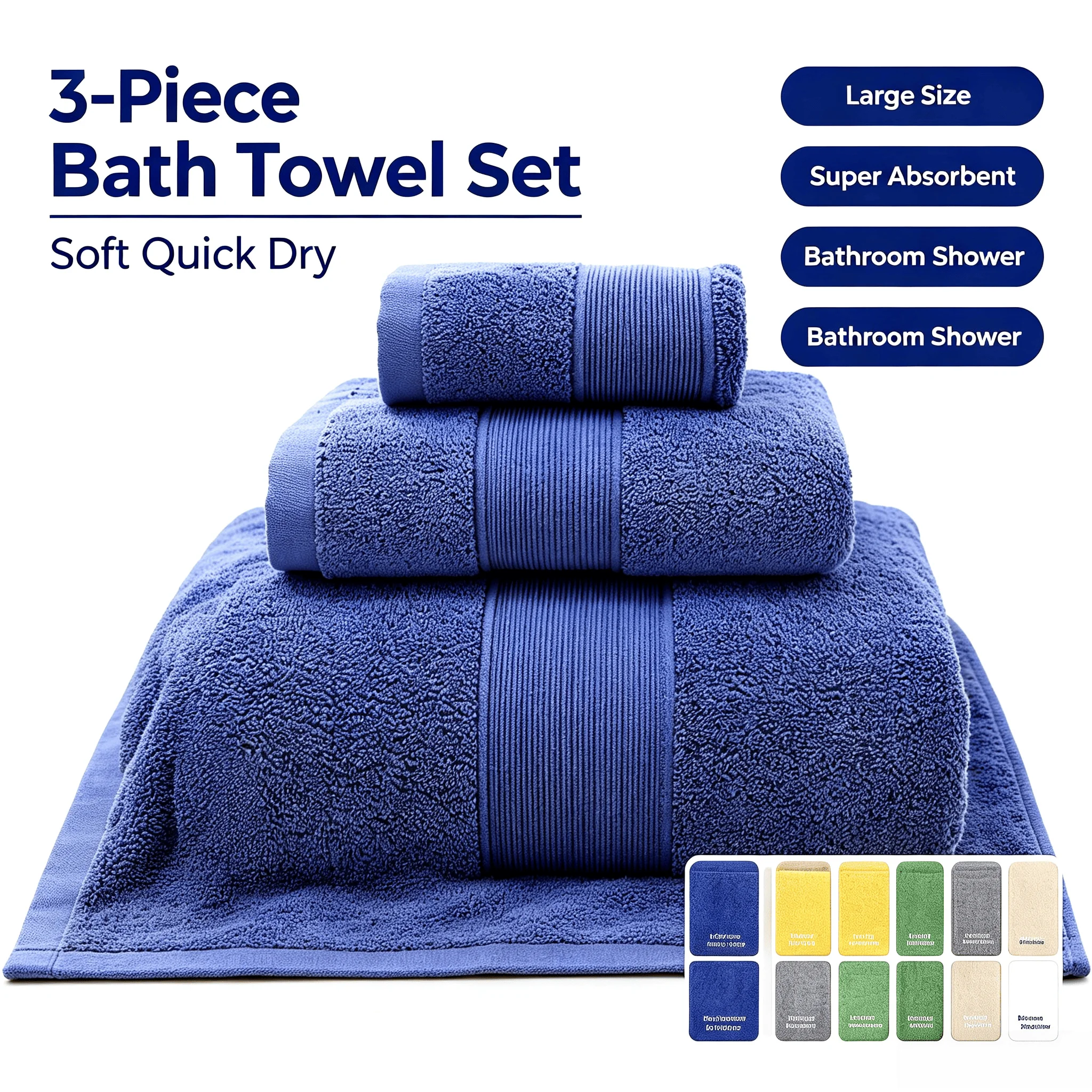3Pcs Large Shower Bath Towels 800GSM Egyptian Cotton Ultra Soft Quick Dry High Water Absorption Home Bathroom Towel Set