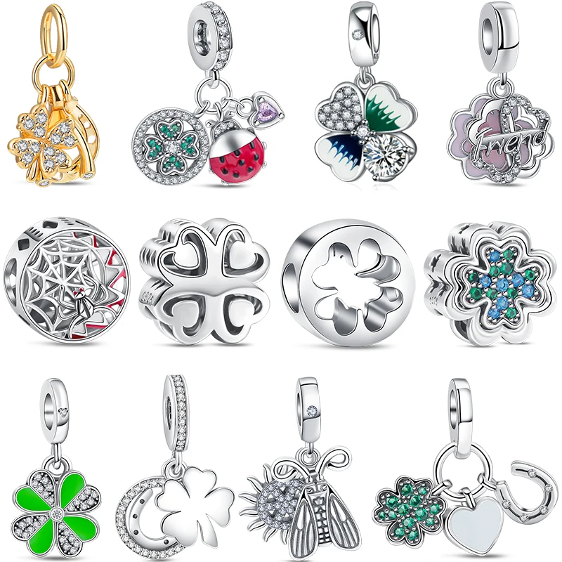 

Authentic 925 Sterling Silver Ladybug Four Leaf Clover Series Charms Fine Beads Fit Original Pandora Bracelets For Woman Jewelry