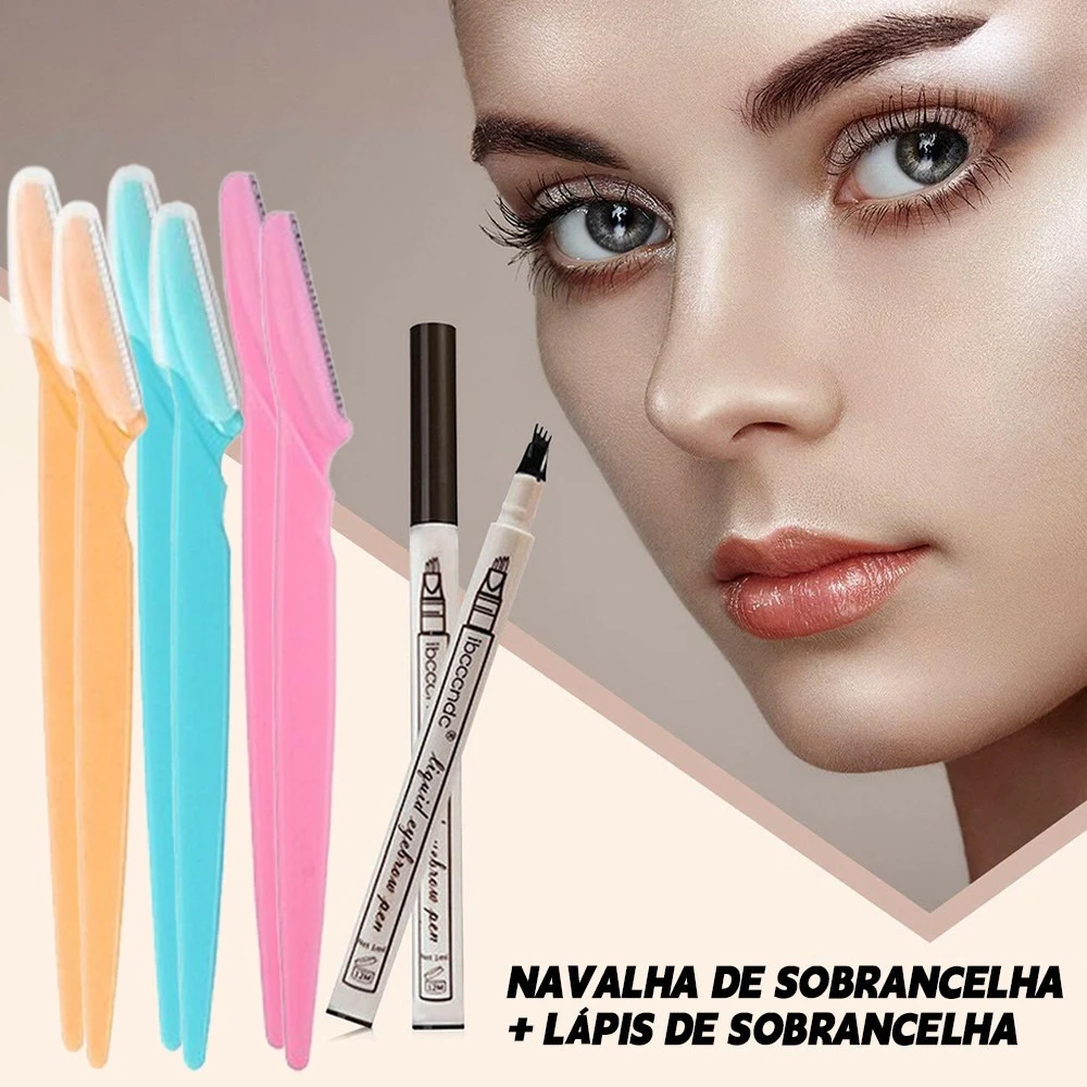 Kit Profissional Lápis e Navalha para Sobrancelhas Design de Máxima Precisão e Fácil Aplicação