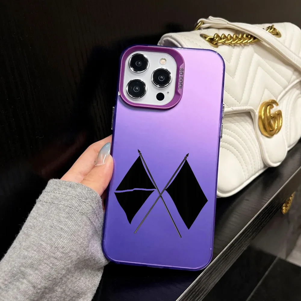 مجموعة الصبي E-EXO ألبوم غطاء جراب هاتف FUNDA آيفون 12 11 13 14 15 16 17 ماكس برو بلس صغير مطلي بالفضة lMDaser اللون