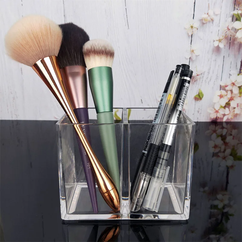 Transparent Makeup Brush Holder Organizer Pen Cases 1/2/3 Holes Plastic Desk Table Cosmetic Storage Case Jewelry Box Container