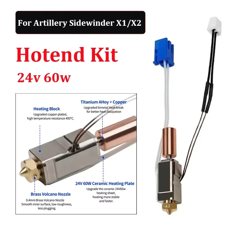Ulepszony Hotend do drukarek 3D Artillery Sidewinder X1 X2 Genius i Pro, części zamienne, w pełni metalowa dysza, blok grzewczy, zestawy termistorów. — zdjęcie produktu 7