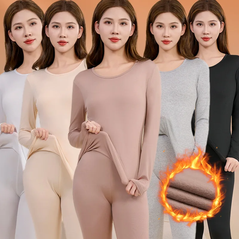 

Thermal Underwear Women's Set Heating Thickened Fleece Student Autumn Clothes Autumn Pants One-piece Base Shirt Winter Cross-bor