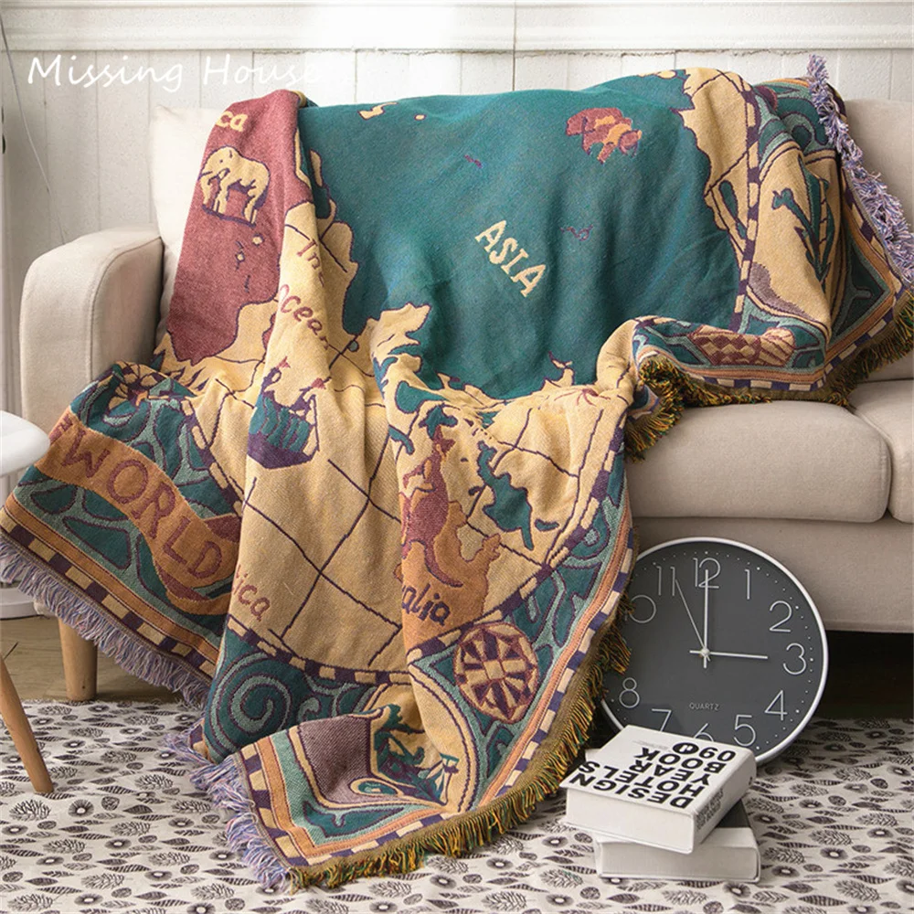 World Map Designer Sofa Cover Chair Lounge Throw Blanket Tapestry Bedspread Outdoor Beach Sandy Towels Cape Multi-function