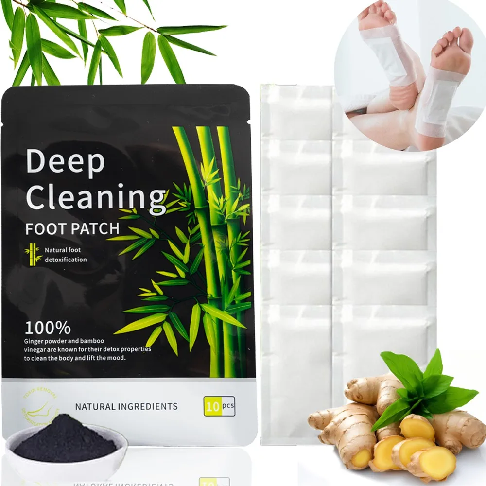 Natural Bamboo Vinegar Ginger Powder Detox Foot Patch Cleanses Foot Pads Relieve Stress Improve Sleep Foot Care Patch