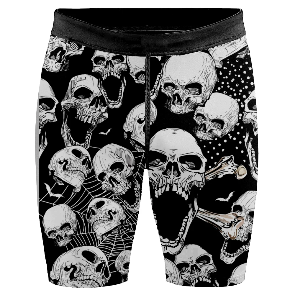 Men's printed swimsuit, swimming and surfing underwear, beach tight shorts, quick drying skull head swimsuit, gym swimsuit