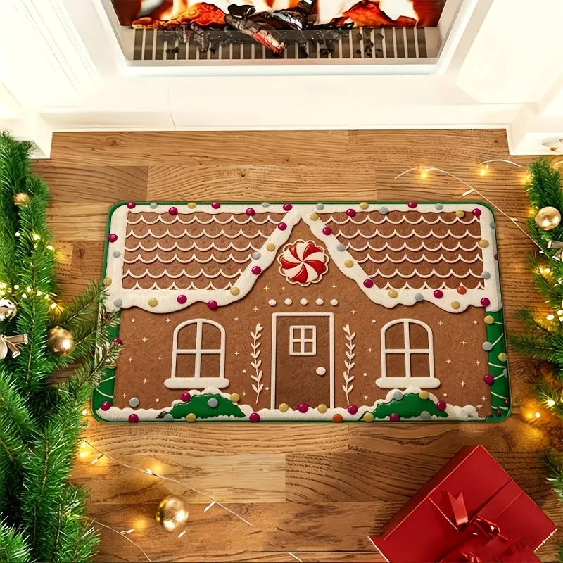 Gingerbread House Pattern Floor Mat cottage hallway foyer balcony household decorative front porch camper seasonal door rug