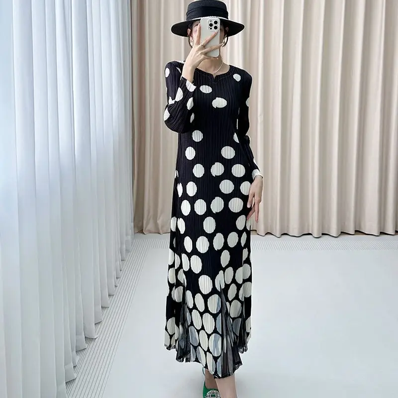 2024 Autumn New Polka Dot Dress Retro Western Style Long Dress Large Size Loose Slim  vestidos de mujer