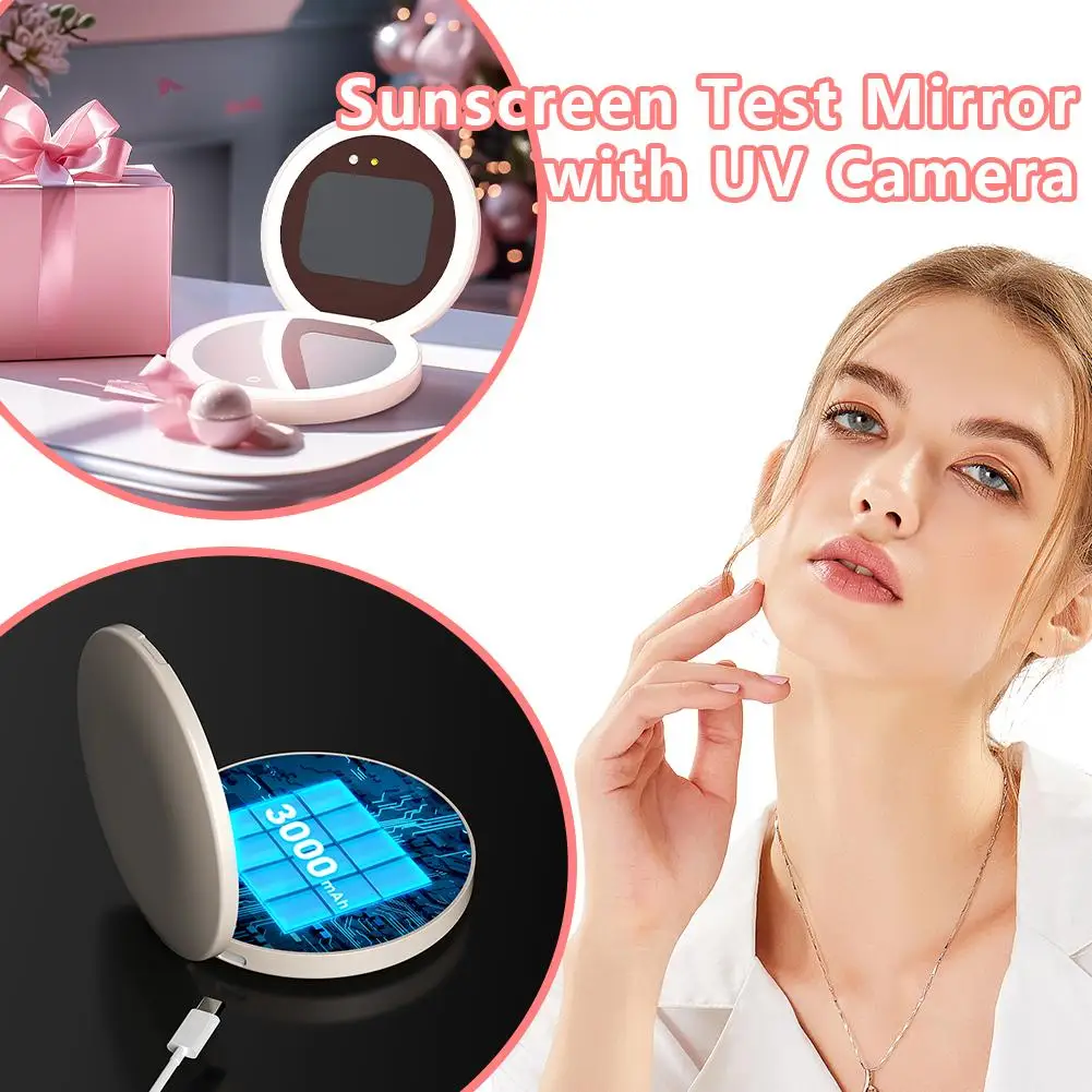 Cámara de prueba de protección solar Uv de 2,8 pulgadas, espejo de maquillaje Led, belleza, detección recargable, protector solar con eliminación de espejo, maquillaje F2u9